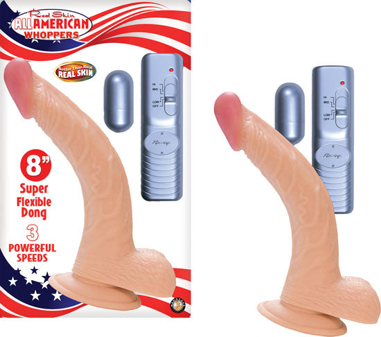 All American Whopper 8 inch With Balls Flesh realistic dong with suction cup base and vibrating remote control.
