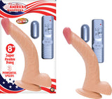 All American Whopper 8 inch With Balls Flesh realistic dong with suction cup base and vibrating remote control.