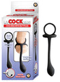 My Cockring Silicone Cock Ring with Butt Plug Black packaging featuring cock ring and weighted butt plug.