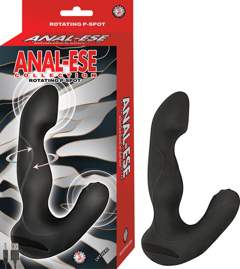 Anal Ese Collection Rotating P Spot Vibe Black packaged with design features for prostate stimulation.