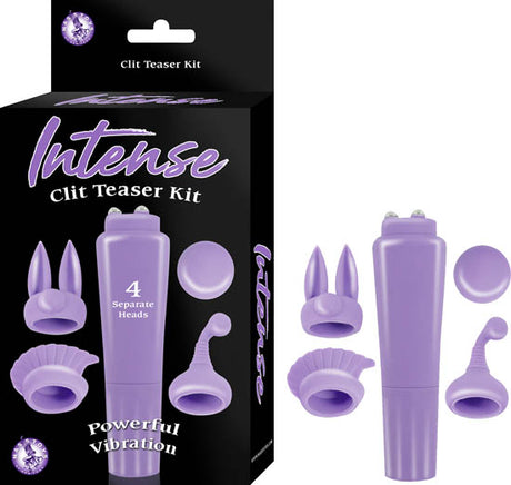 Intense Clit Teaser Kit Mini Vibrator Purple with interchangeable heads for customizable sensations.
