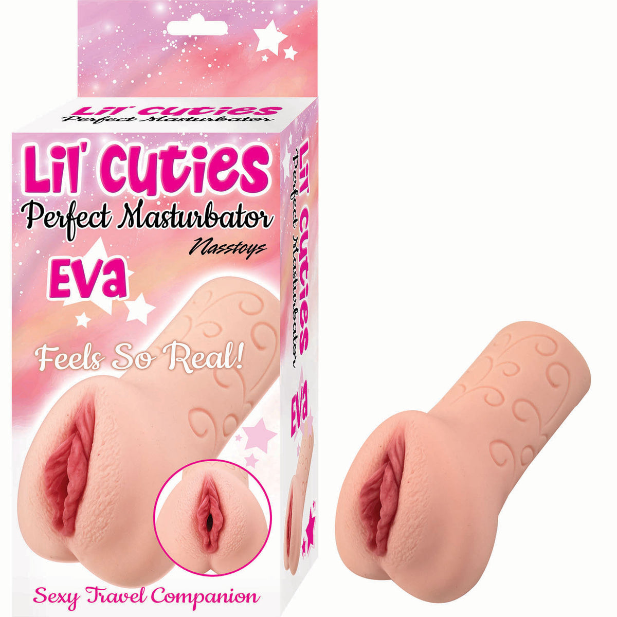 Lil Cuties Perfect Masturbator Eva in packaging, a travel-ready stroker by Nasstoys for realistic sensations.