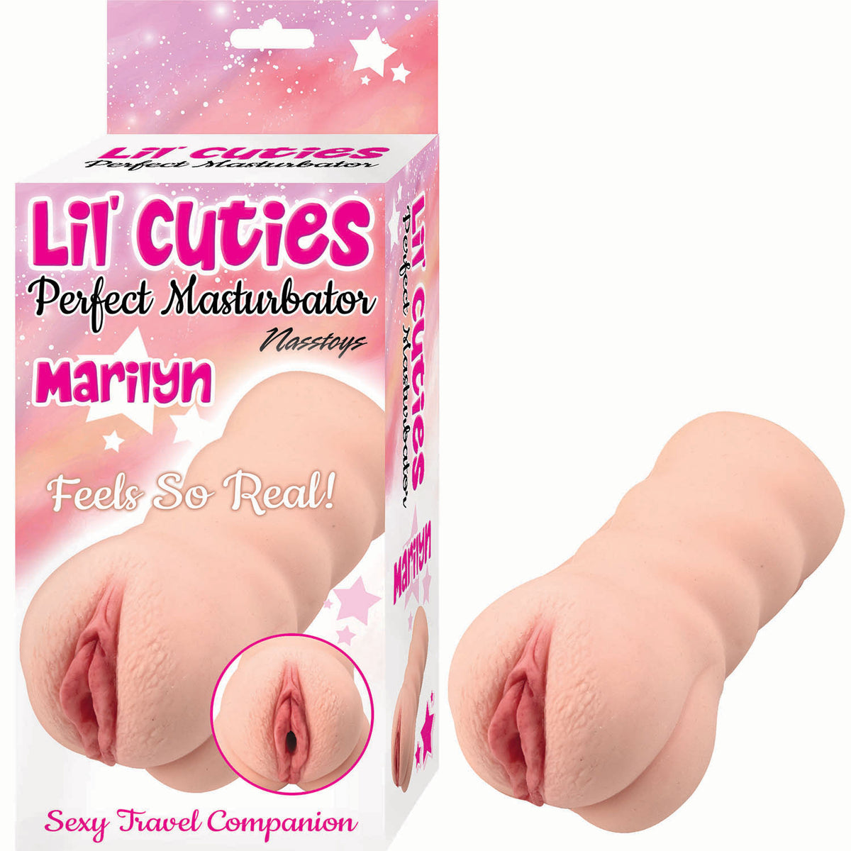 Lil Cuties Perfect Masturbator Marilyn Vanilla by Nasstoys, compact travel stroker with realistic texture for solo play.
