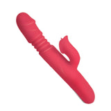 Princess Passion Heat Coral Warming Rabbit Vibrator featured in vivid coral color with dual motors for stimulation.