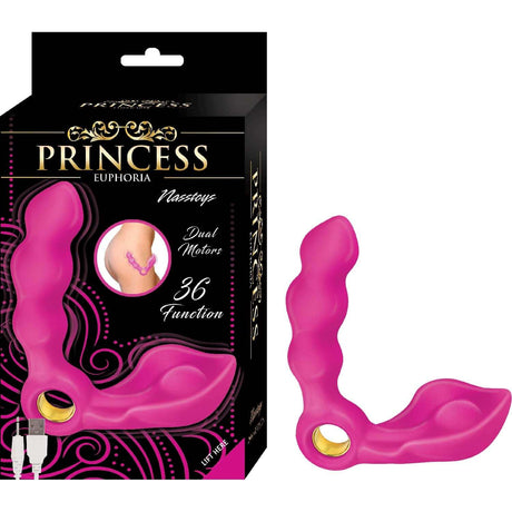 Nasstoys Princess Euphoria G-Spot Vibrator Pink shown in packaging with dual motors and 36 functions for pleasure.