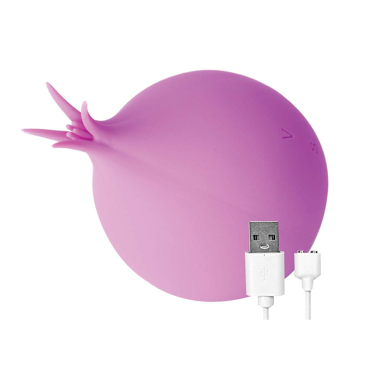 Princess Clit-Tastic Suction Tickler Lavender, silicone clitoral stimulator with USB charging cable.