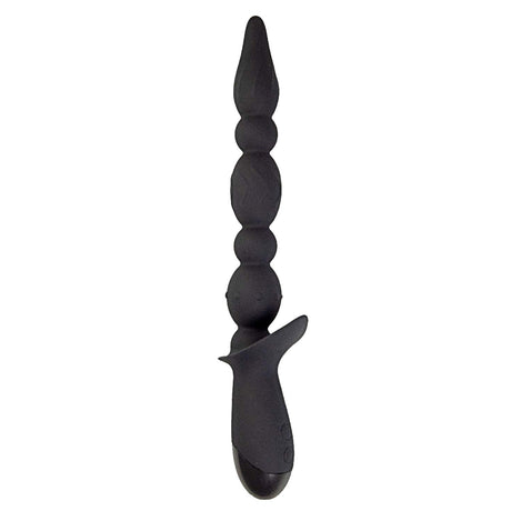 Nasstoys Vibrating Buttfuk Silicone Anal Wand Black, tapered beaded probe for versatile backdoor stimulation.