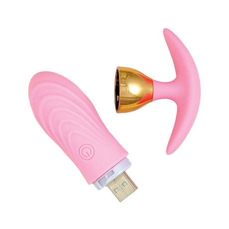 The Beat Magic Power Plug Remote Anal Vibrator Pink featuring a USB charging design and a comfortable anchor-shaped base.