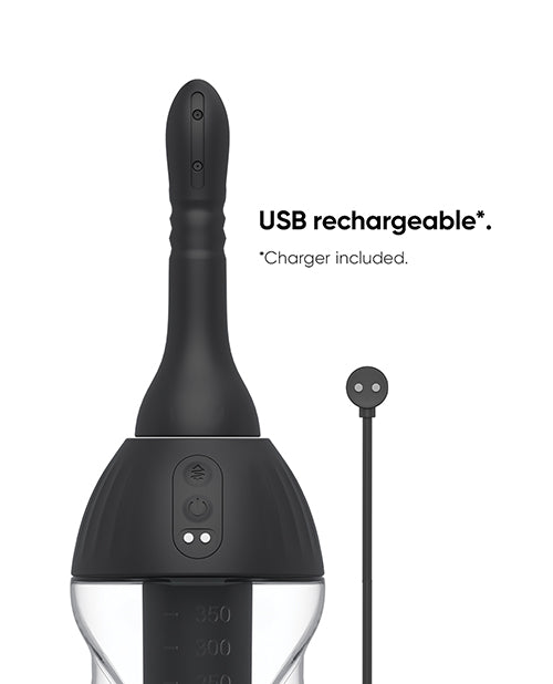 Nexus Thrusting Automatic Douche showing USB rechargeable feature and included charger.
