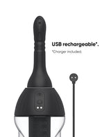 Nexus Thrusting Automatic Douche showing USB rechargeable feature and included charger.