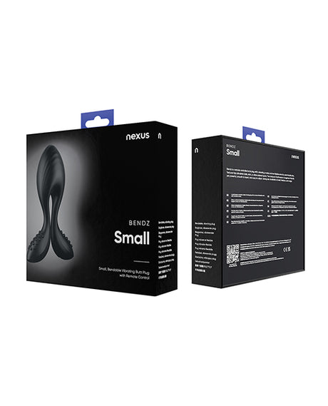 Nexus Bendz Small Remote Control Butt Plug Black packaging showing product features and details