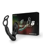 Nexus Simul8 Wave Dual Cock Ring Prostate Massage Black toy displayed next to its packaging, featuring sleek black design and controls.