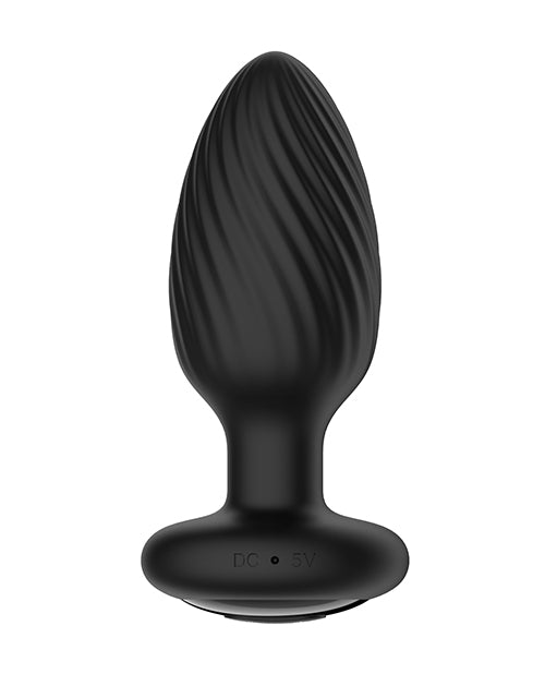 Nexus Tornado Rotating Vibrating Butt Plug Remote Black showcasing its sleek design and textured surface.