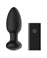 Nexus Tornado Rotating Vibrating Butt Plug Remote Black alongside its remote control.