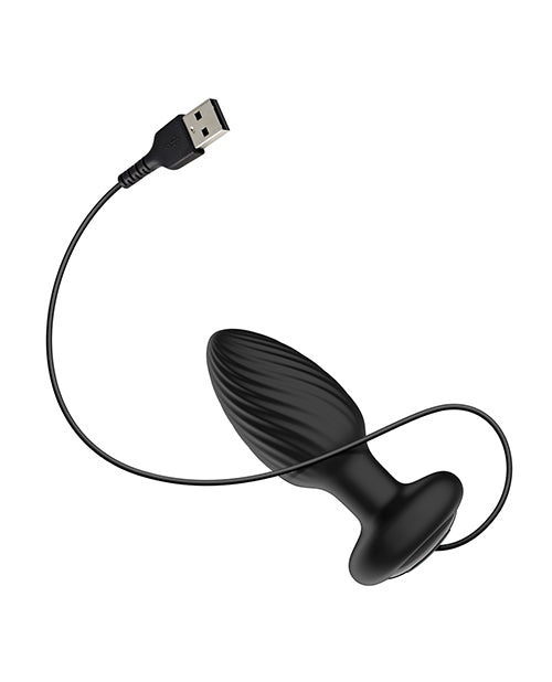 Nexus Tornado Rotating Vibrating Butt Plug Remote Black with USB charging cable and sleek design