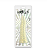 Fantasia Nymph 7.4 Inch Flexible Dildo Amber in packaging with shimmering finish and performance-driven shape.
