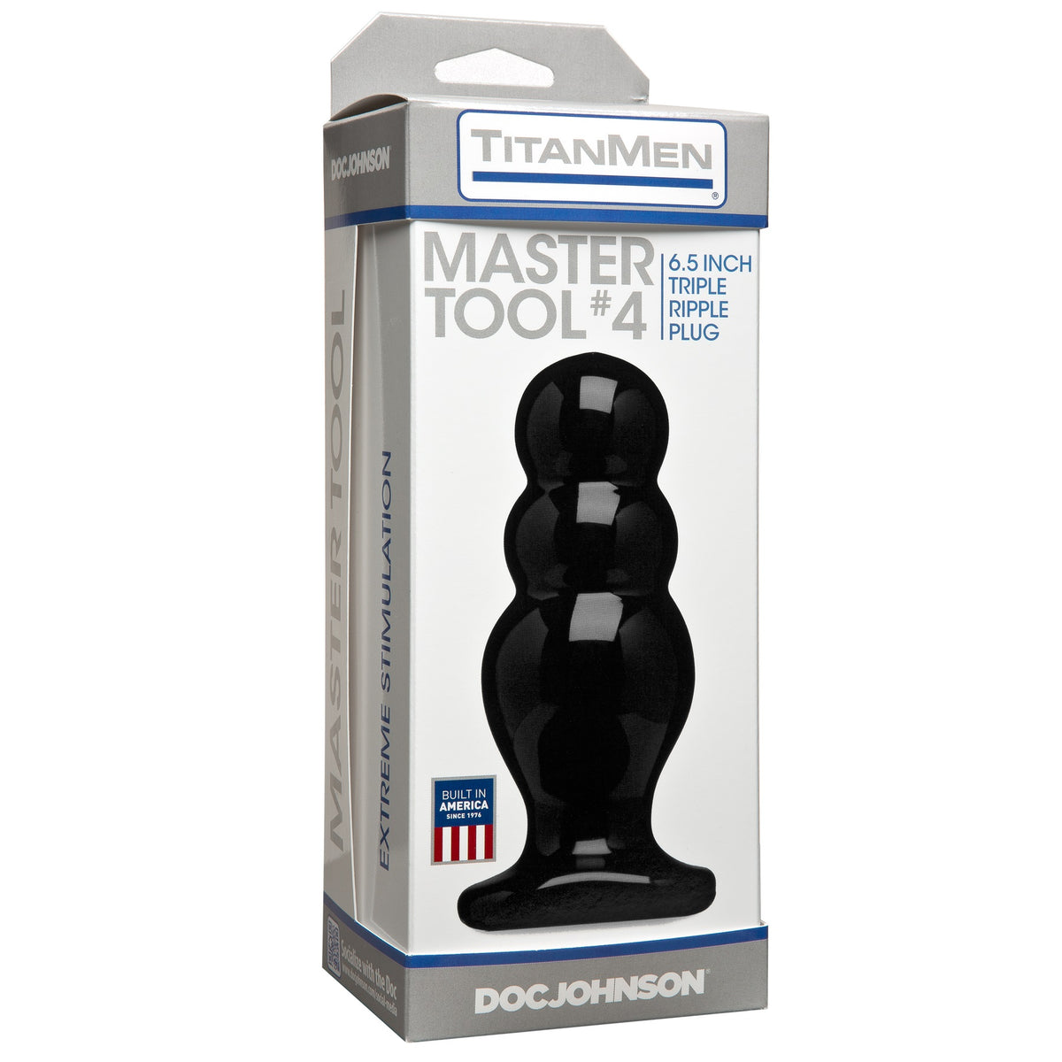 TitanMen Master Tool #4 Triple Ripple Anal Plug Black packaging featuring a 6.5 inch triple ripple design.