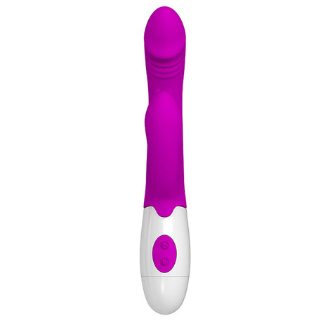 Pretty Love Andre 7 Function Rabbit Vibrator Purple with a sleek design and dual-action capabilities for pleasure.