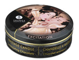 Shunga Mini Massage Candle Excitation Intoxicating Chocolate 1 Oz in decorative tin, perfect for romantic settings.
