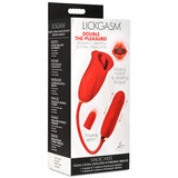 Magic Kiss Clitoral Stimulator Thrusting Vibrator Red packaging showcasing the dual-ended pleasure toy features.