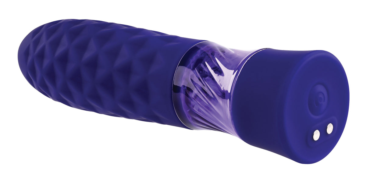 Evolved Raver Light-Up Vibrating Bullet Purple showcasing a diamond-textured surface and LED light features.