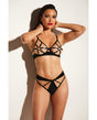 Fetish Dominant Open Cup Caged Bra & Panty Black Small model showcasing a bold two-piece lingerie set.