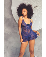 Valentine Lace Babydoll with Bows and G-String Navy XL model displaying romantic lace design and delicate bow detail.