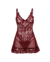 Valentine Lace Babydoll with Bows and G-String Zinfandel XL in rich burgundy with delicate lace and bow details.