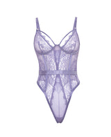 Martina Lace and Mesh Underwire Teddy Purple Haze 1X/2X in sheer lace and mesh design, featuring bold strap detailing.