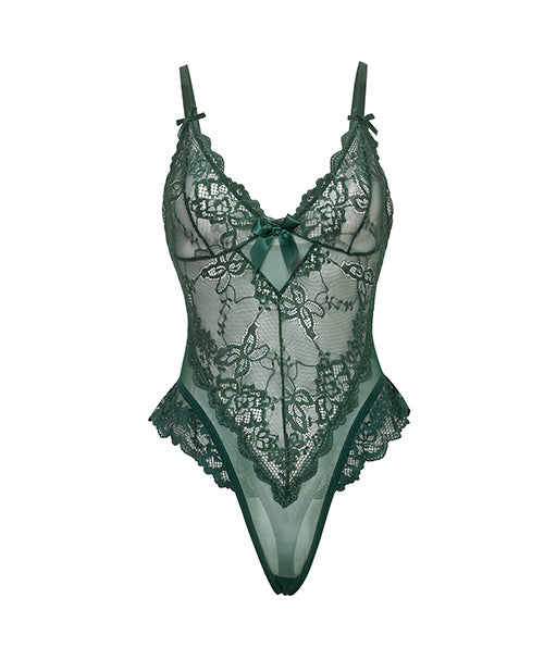 Oh La La Cheri Valentine Soft Cup Lace Teddy Green 1X/2X designed with lace and mesh for a romantic look.