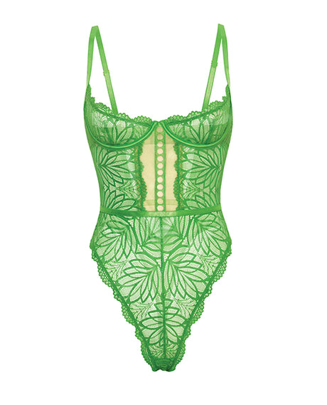 Oh La La Cheri Raine Underwire Shelf Cup Lace Teddy Green L XL showcasing elegant lace and exquisite design.