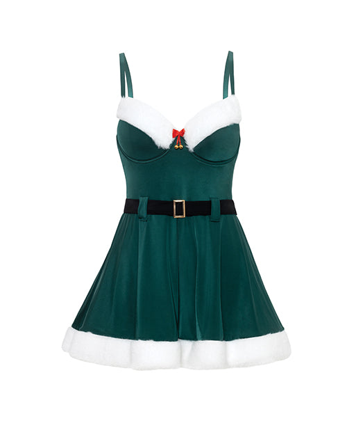 Holiday Elfina Marabou Trim Padded Cup Chemise Green 1X/2X featuring a festive design and marabou trim.