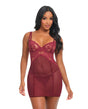 Oh La La Cheri Marisol Lace and Mesh Babydoll Zinfandel in rich burgundy, featuring sheer lace and delicate mesh.