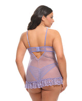 Amira Lace and Mesh Underwire Babydoll Purple Haze 1X/2X showcasing the back design with lace and mesh details.