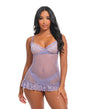 Amira Lace Underwire Babydoll with Panty Purple Haze S/M featuring soft lace trims and sheer pin dot mesh.