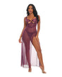 Antonella Lace Underwire Gown With O-Ring Burgundy Medium, sheer lace lingerie gown with side slit.