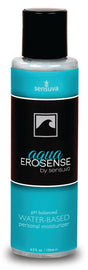 Sensuva Natural Water Based Personal Moisturizer 4 Oz bottle with aqua design and black label.
