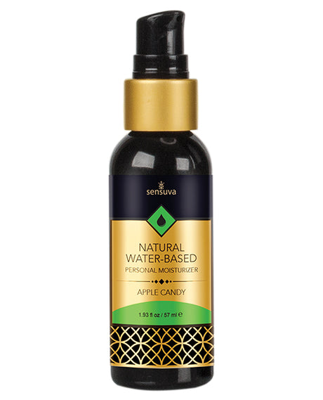 Natural Water Based Moisturizer Apple Candy 1.93 Oz bottle with black and gold design.