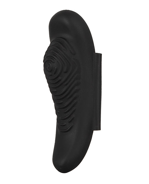 GoGasm Panty Vibrator Black with textured surface and magnetic wings for discreet stimulation on the go.