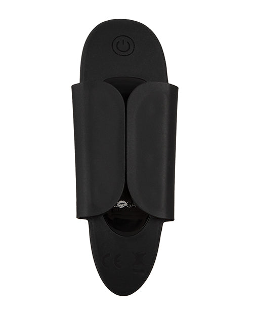 GoGasm Panty Vibrator Black view from above, featuring stimulating texture and magnetic wings for secure fit.