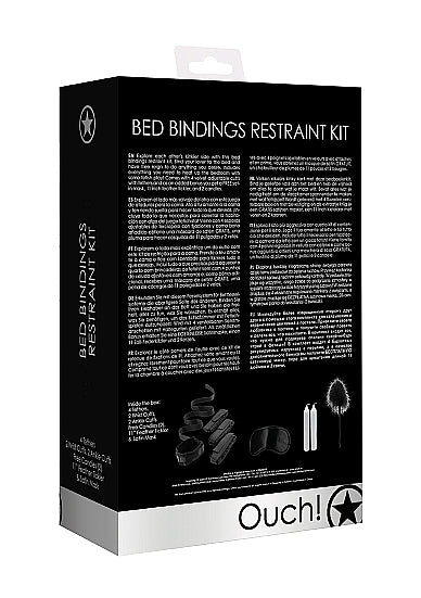 Ouch Bed Bindings Restraint Kit Black packaging with product details and contents for couples' restraint play.
