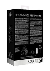Ouch Bed Bindings Restraint Kit Black packaging with product details and contents for couples' restraint play.
