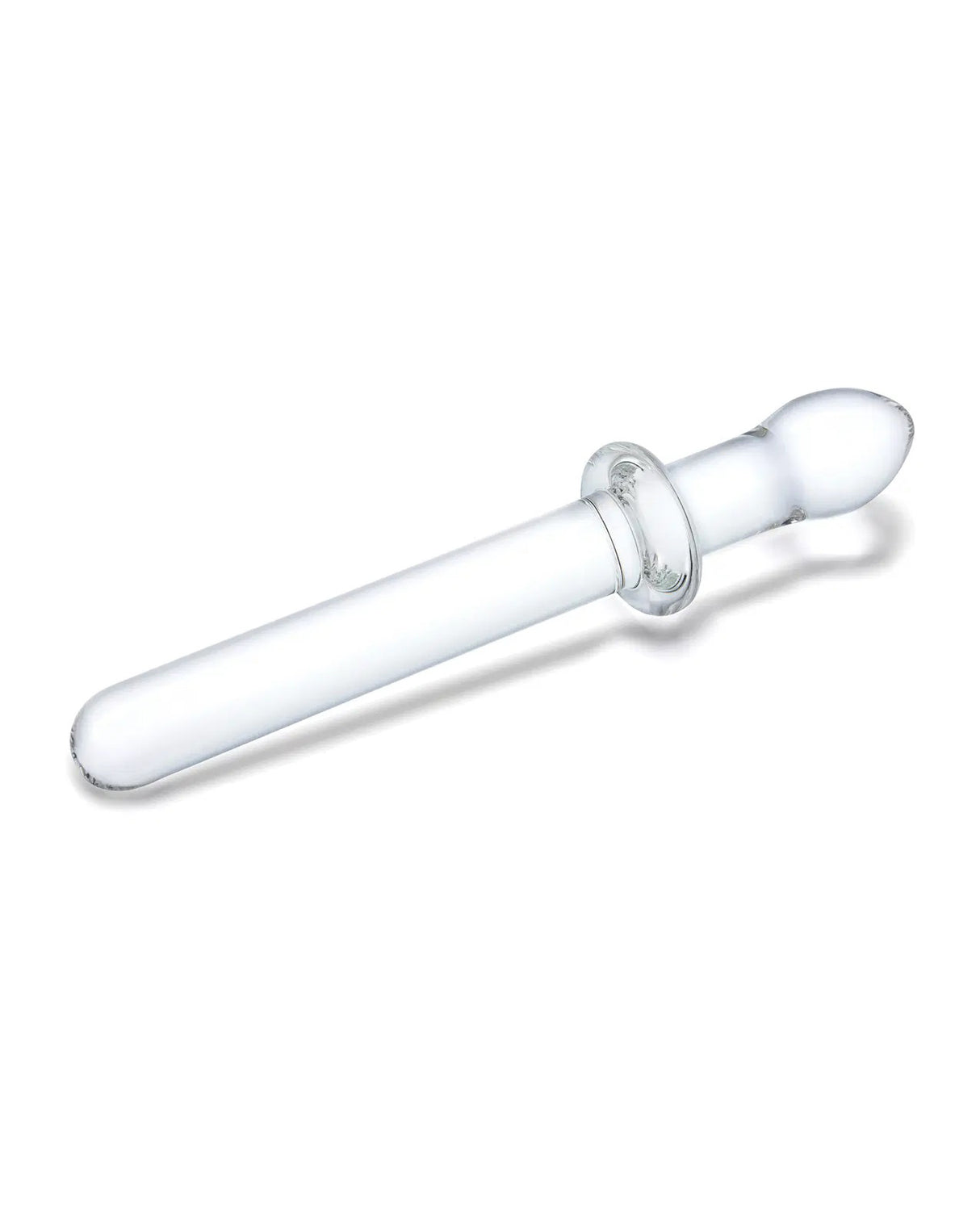 Glas 9.25 Inch Classic Smooth Dual-Ended Dildo Clear on a white background.