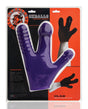 Oxballs Claw Fisting Dildo Glove Eggplant displayed in packaging, showcasing its unique design for enhanced pleasure.