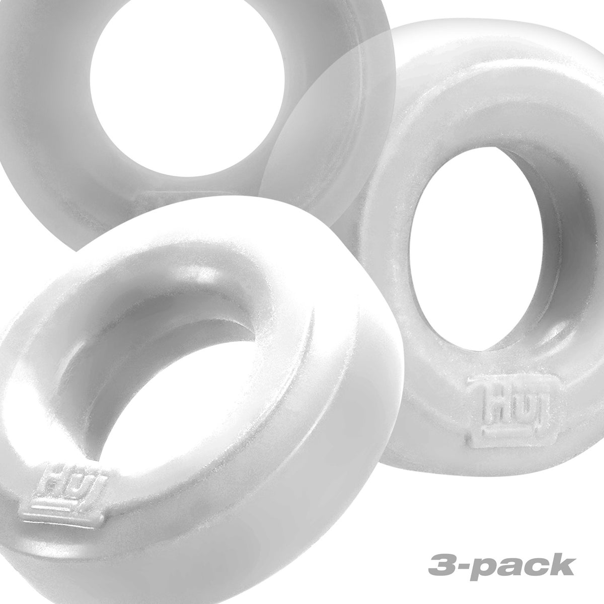 Hunkyjunk HUJ3 Silicone C-Ring 3 Pack White Ice & Clear featuring three soft silicone rings with unique design.