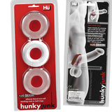 Hunkyjunk HUJ3 Silicone C-Ring 3 Pack White Ice & Clear in packaging showcasing three silicone rings.