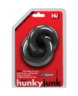 Hunky Junk Duo Linked Cock & Ball Rings Tar package featuring dual silicone rings for enhanced pleasure.