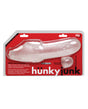 Hunky Junk Swell Adjust Fit Cocksheath Ice in packaging showcasing its clear silicone design and textured features.