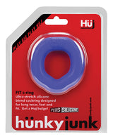 Hunkyjunk Fit Ergo Silicone Cock Ring Cobalt packaging showing the blue silicone cock ring designed for comfort and support.
