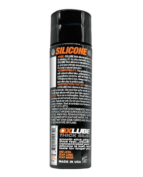 Oxballs OXLube Thick Silicone Lubricant 8.5 oz bottle showing silicone ingredients and usage instructions.